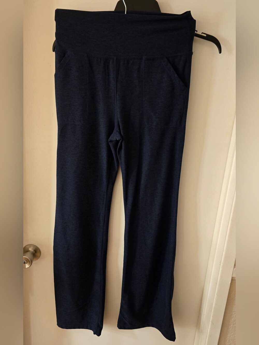 Kirkland Signature Navy Fold-Over Waist Leggings womans Workout Pants.